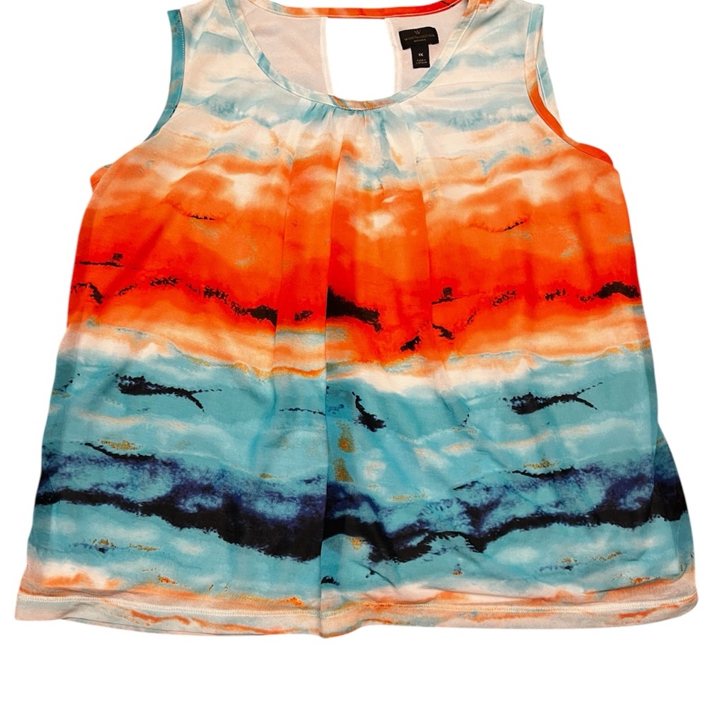 Worthington Blue and Orange Sleeveless Top, beach top, loose fitting, breezy
